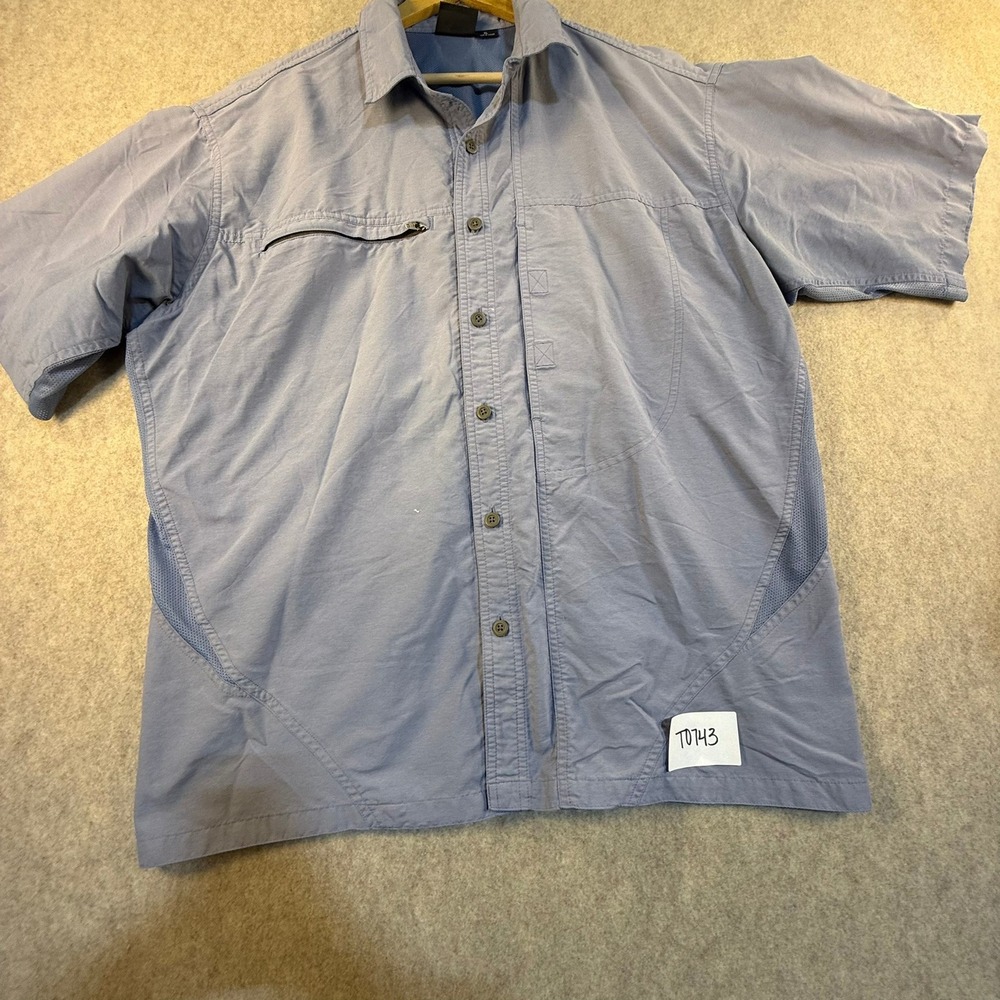 Mountain Hardwear Mens XL Blue Gray Hiking Fishing Short Sleeve Button‎ Down
